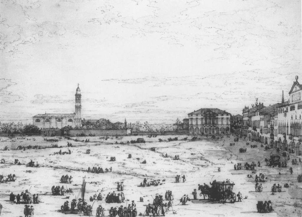 Padua: The Prato della Valle with Santa Giustinia and the Church of Misericordia (sheet 2) by CANALETTO