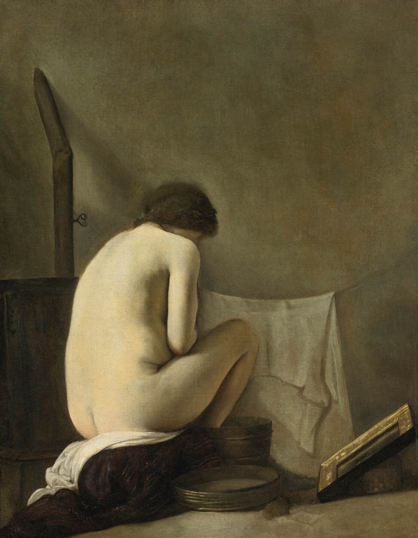 Seated Nude Bathing by a Stove by