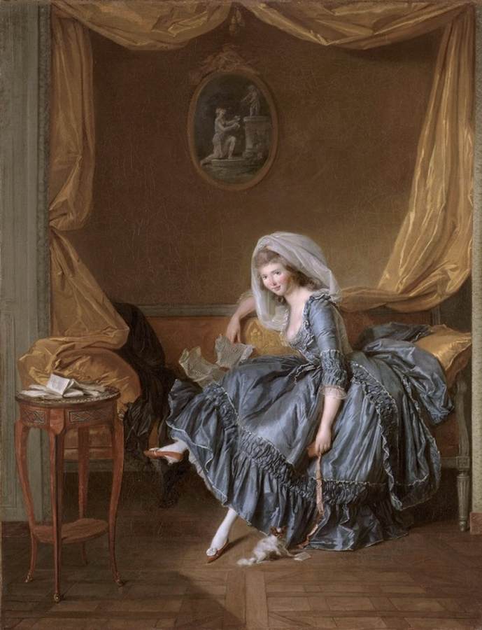 Young Woman Holding Her Correspondence in Her Boudoir by