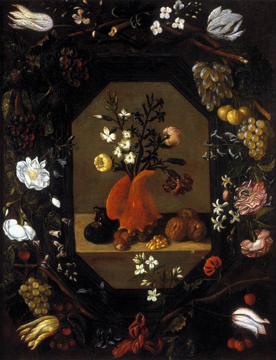 Still-Life with Flowers with a Garland of Fruit and Flowers by ESPINOSA, Juan de