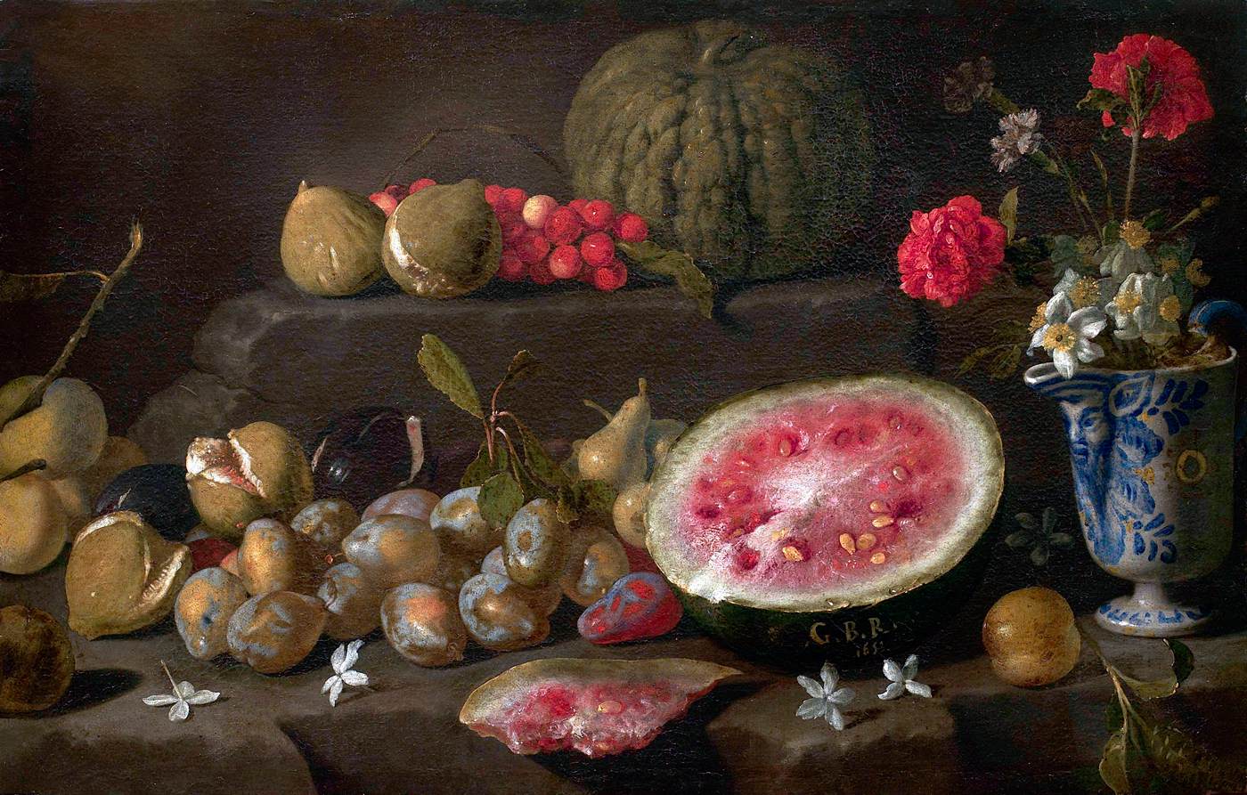 Still-Life with Fruit and a Vase of Flowers by