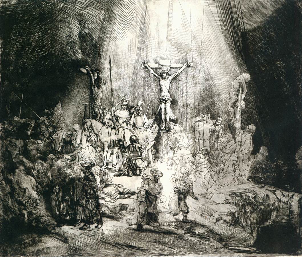 "Christ crucified between the two thieves "The three crosses" by REMBRANDT Harmenszoon van Rijn