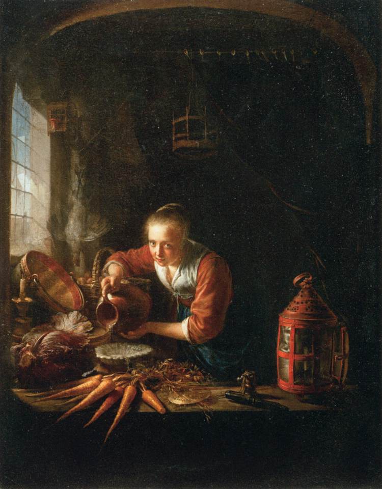 Woman Pouring Water into a Jar by