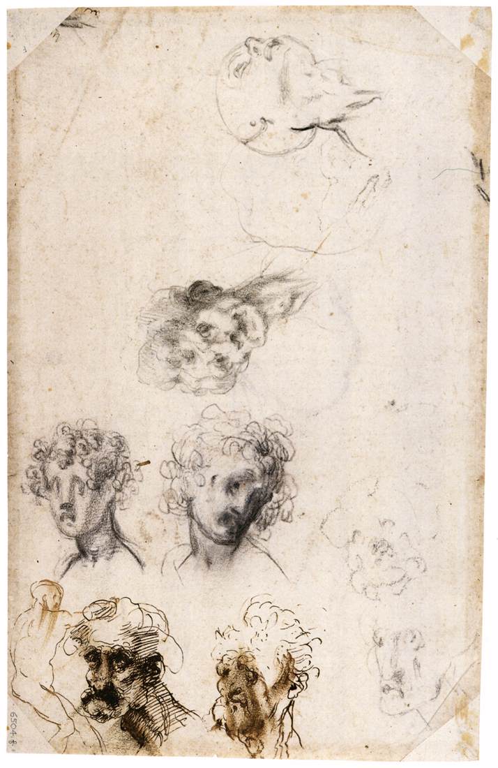 Studies of Heads (verso) by PONTORMO, Jacopo