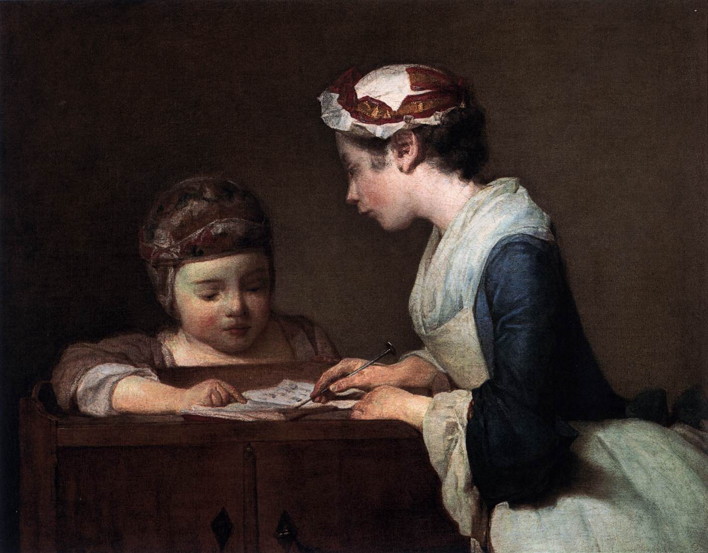 The Little Schoolmistress by CHARDIN, Jean-Baptiste-Siméon