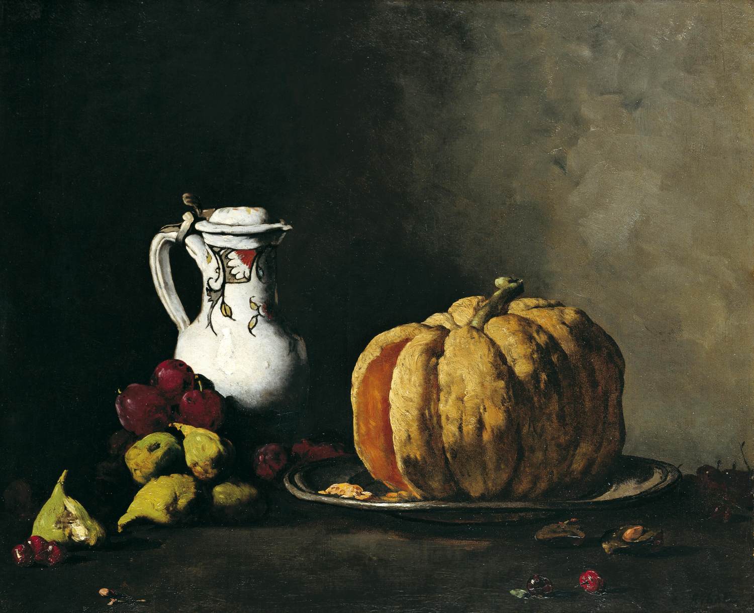 Still-Life with Pumpkin, Plums, Cherries, Figs and Jug by