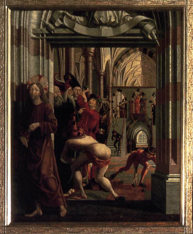 St Wolfgang Altarpiece: The Attempt to Stone Christ by PACHER, Michael