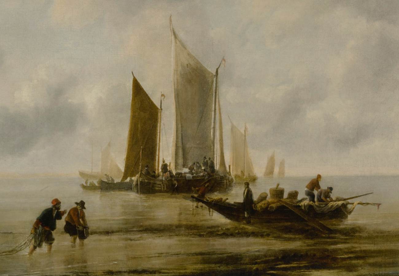 Seascape with Fishermen and Figures on a Pier (detail) by