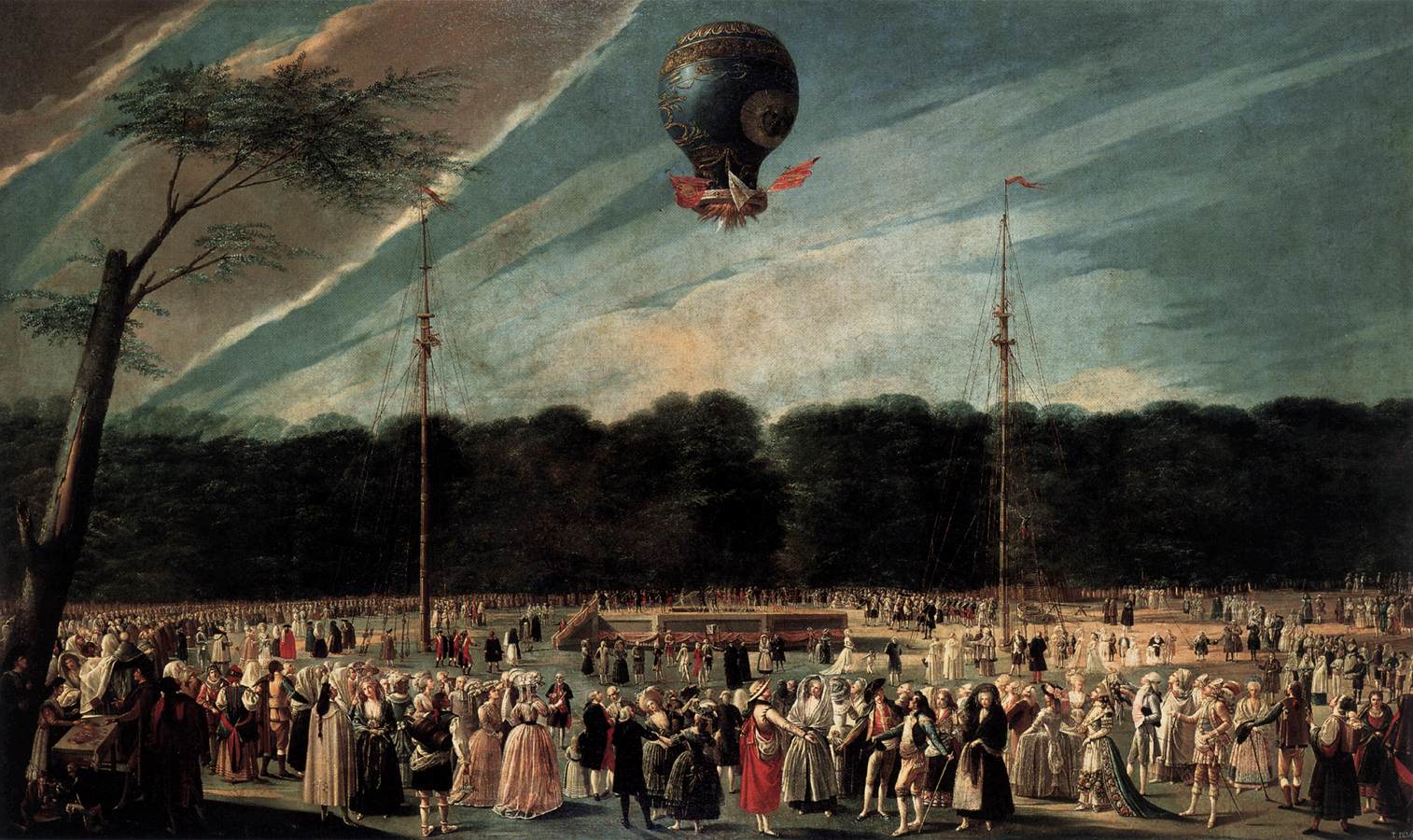 Ascent of the Monsieur Bouclé's Montgolfier Balloon in the Gardens of Aranjuez by CARNICERO Y MANCIO, Antonio