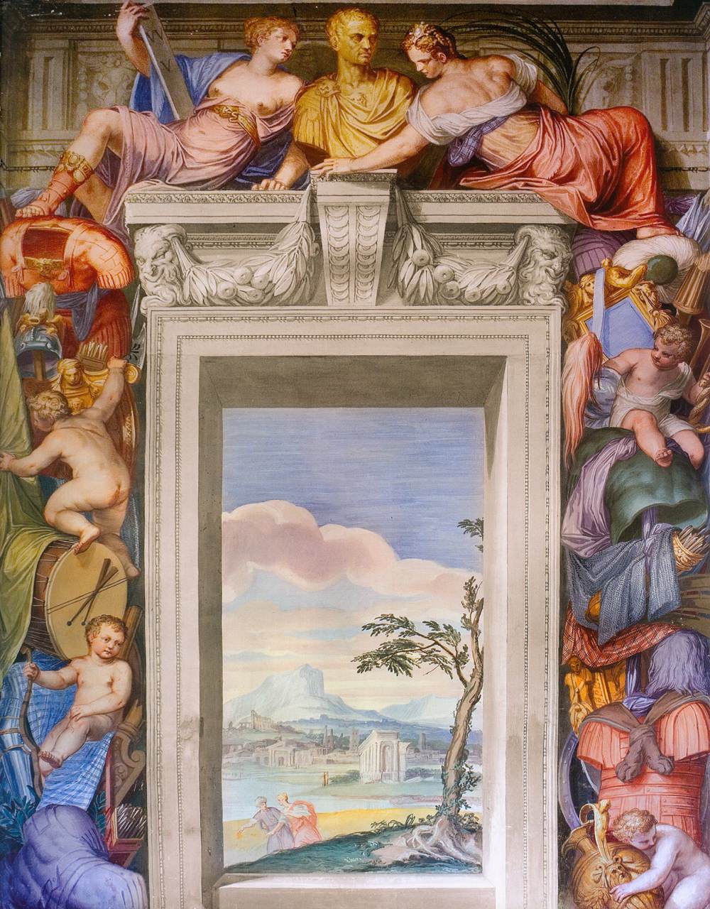 Frescoes in the Hall of the Arts (detail) by ZELOTTI, Giovanni Battista