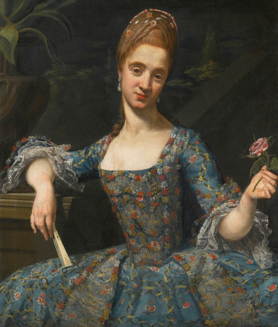 Portrait of a Lady in an Elaborately Embroidered Blue Dress by