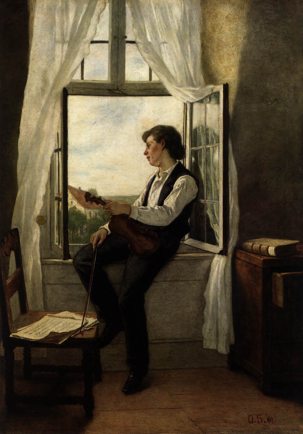 Violinist at the Window by SCHOLDERER, Otto Franz