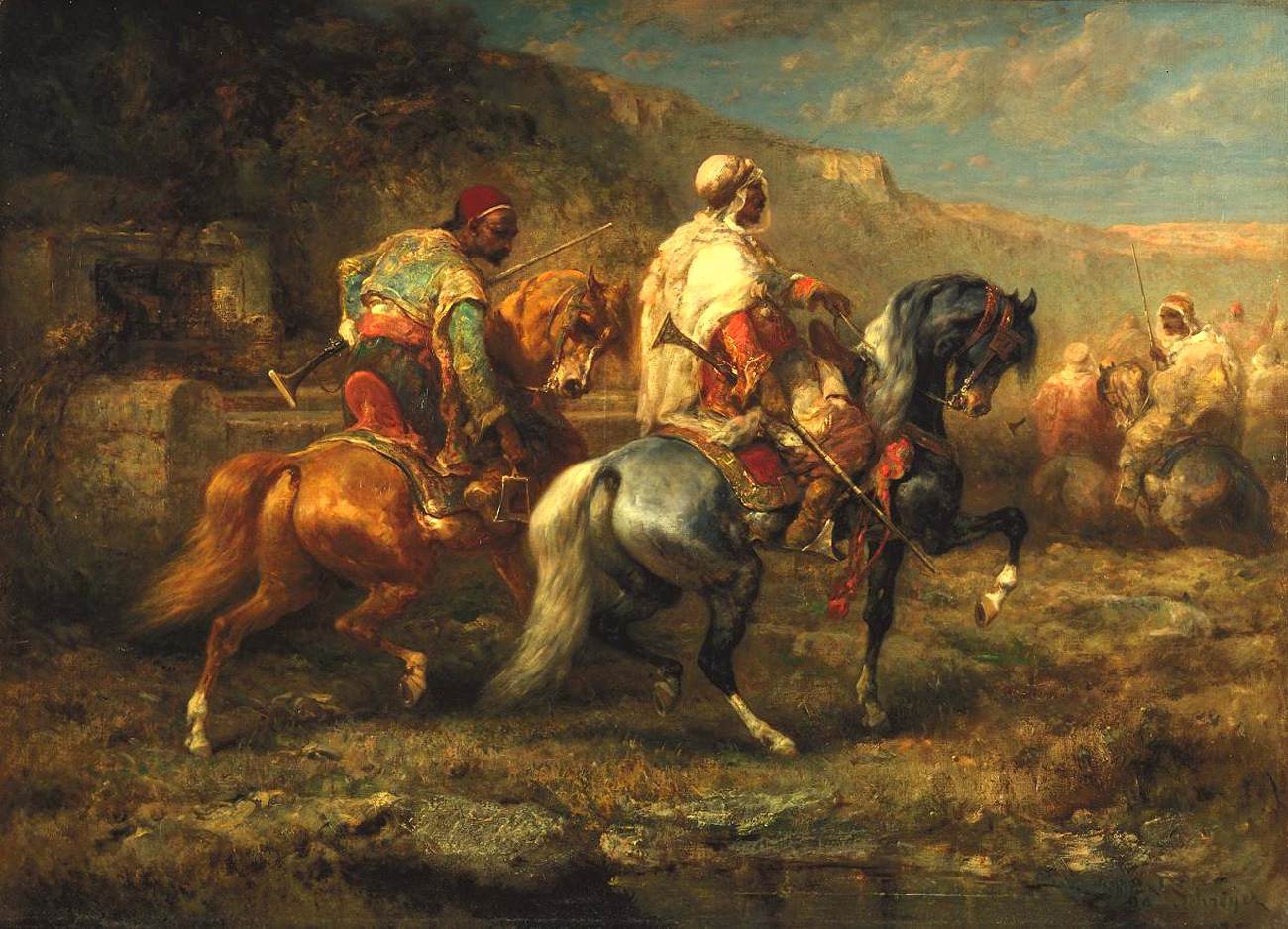 Arab Horsemen at Watering Hole by SCHREYER, Christian Adolf