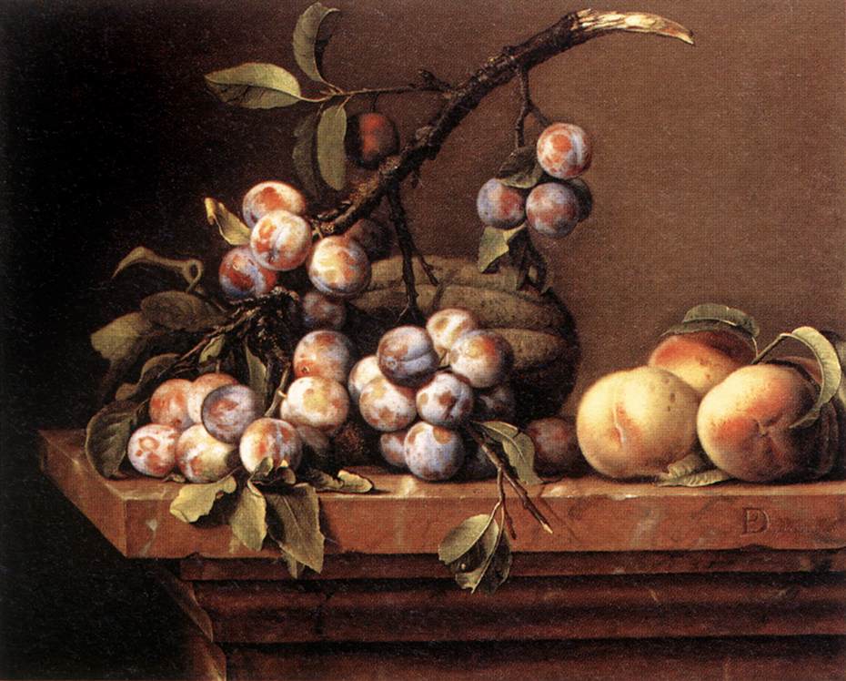 Plums and Peaches on a Table by DUPUYS, Pierre