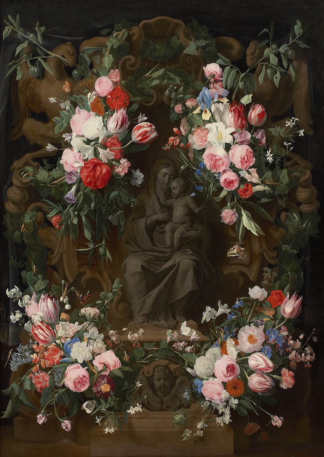 Garlands of Flowers surrounding a Sitting Madonna by THIELEN, Jan Philip van