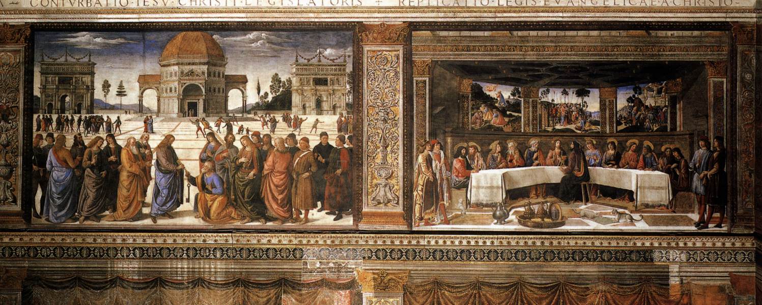 Scenes on the left wall by PERUGINO, Pietro