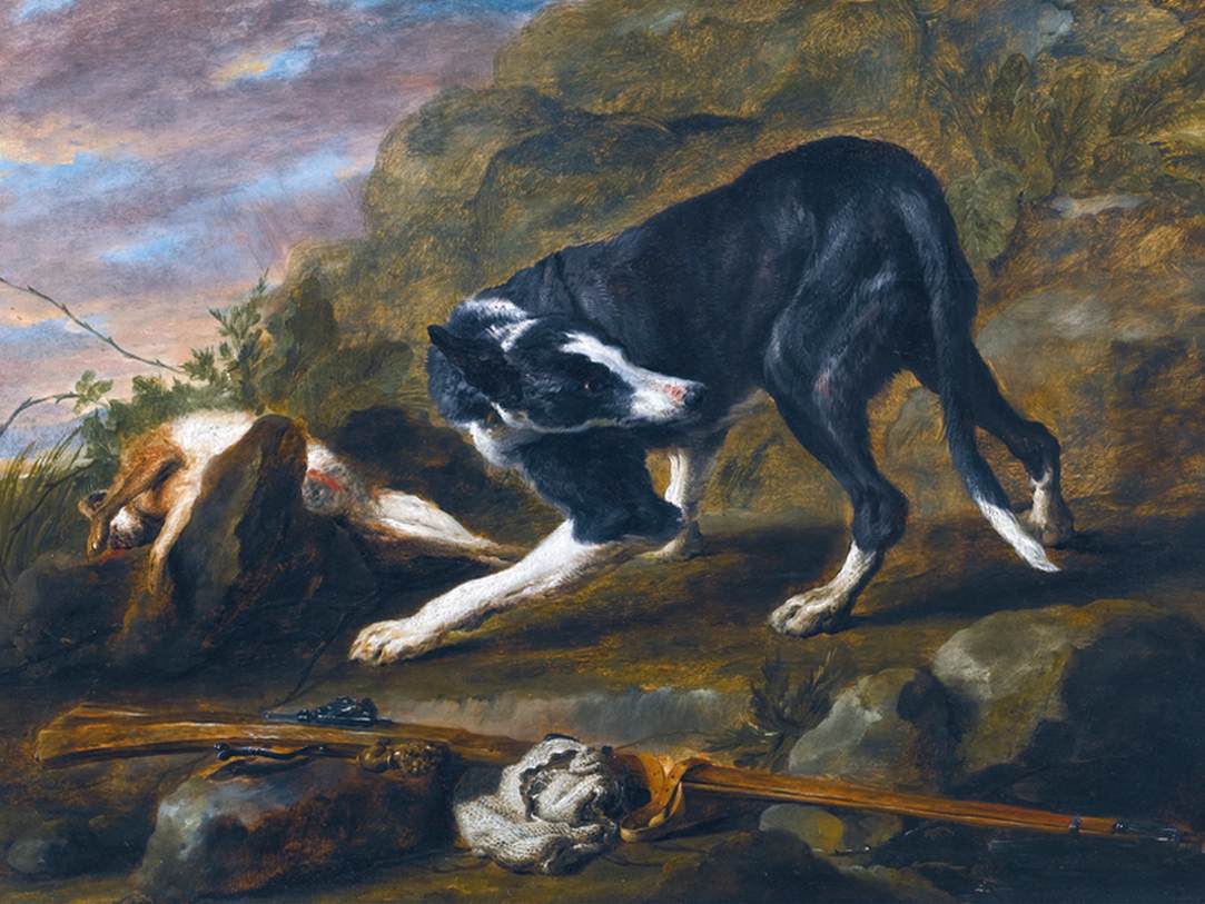 A Hound with a Rabbit and a Musket in a Landscape by