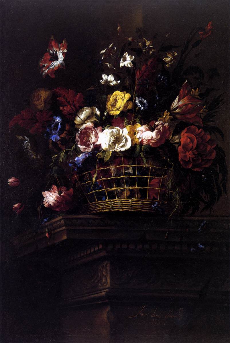 Basket of Flowers on a Plinth by