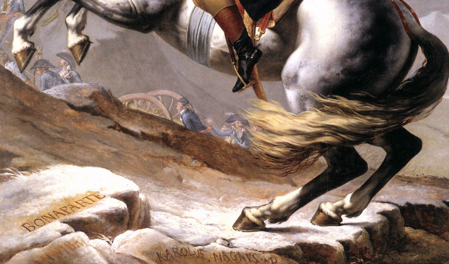 Bonaparte, Calm on a Fiery Steed, Crossing the Alps (detail) by