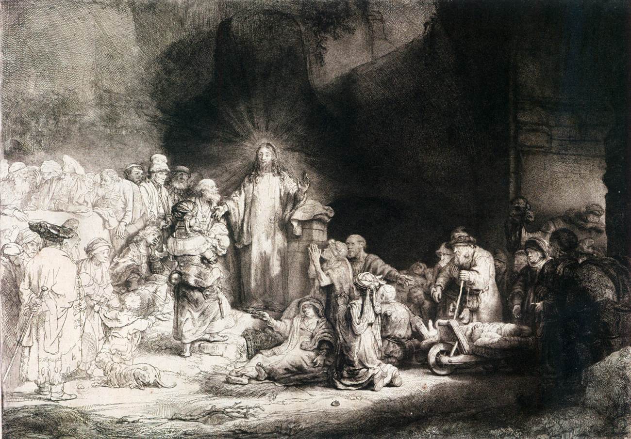 "The Little Children Being Brought to Jesus ("The 100 Guilder Print")" by