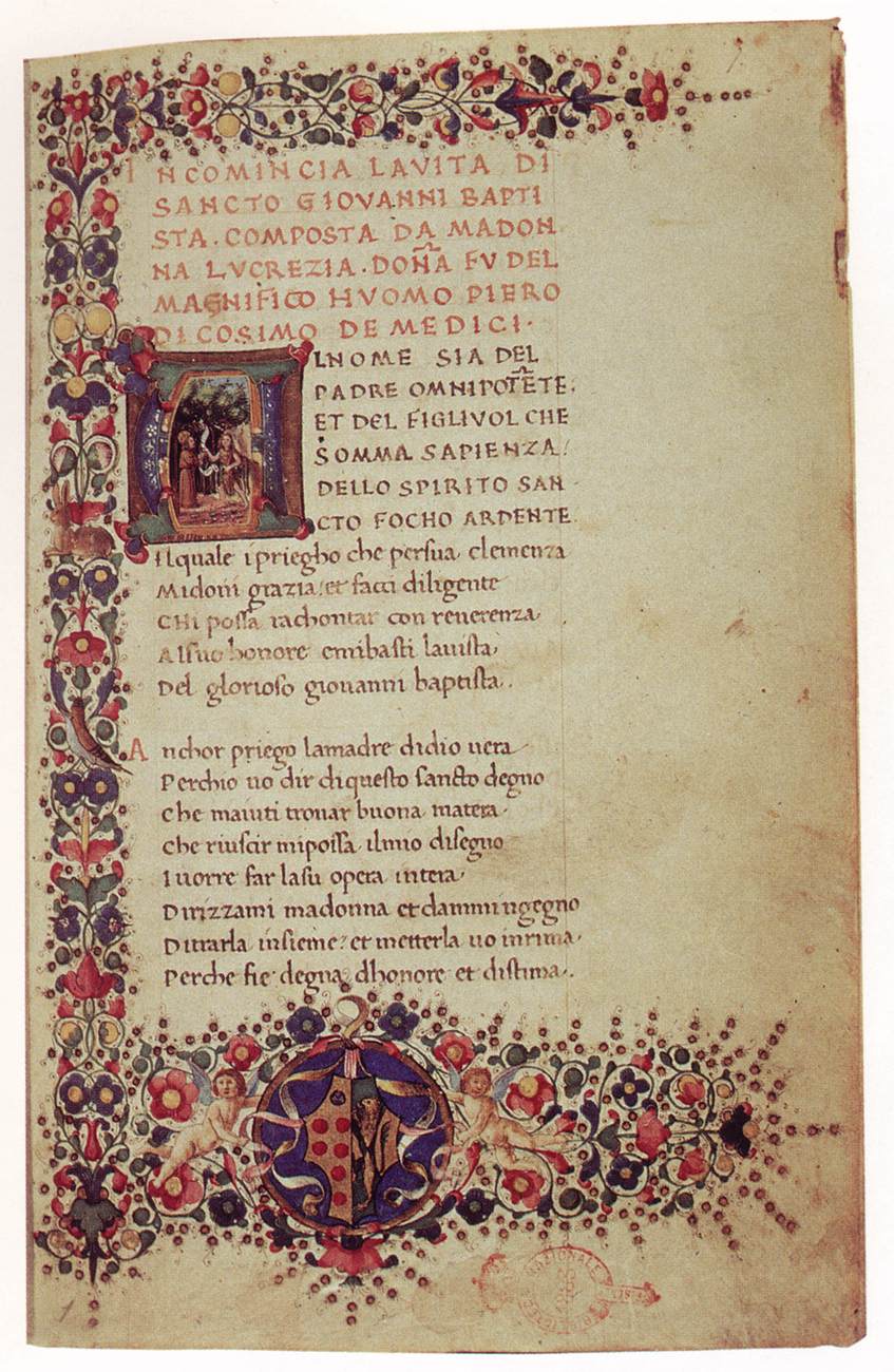 Manuscript with Poems by Lucrezia Tornabuoni by