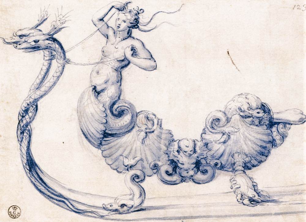 Sketch for a sleigh with figures of sirens by