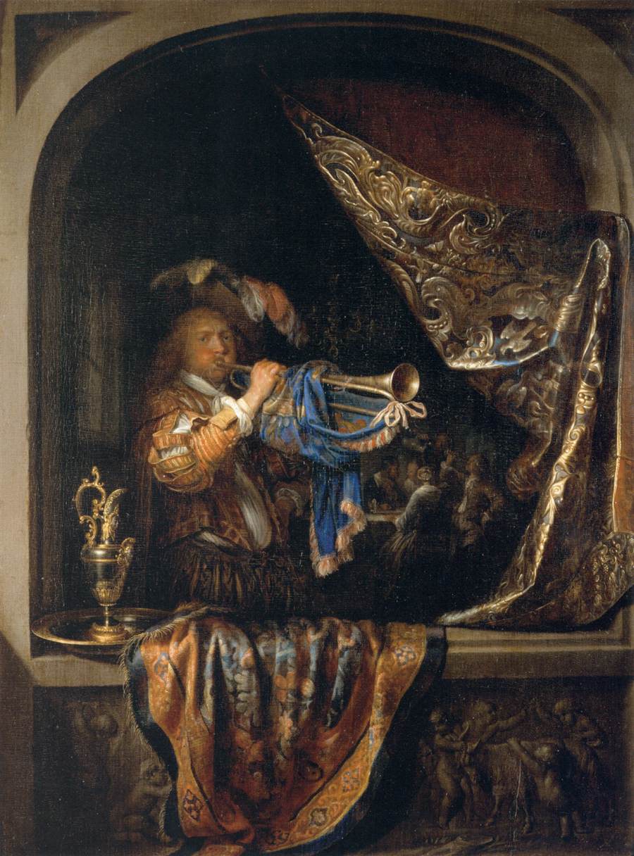 Trumpet-Player in front of a Banquet by