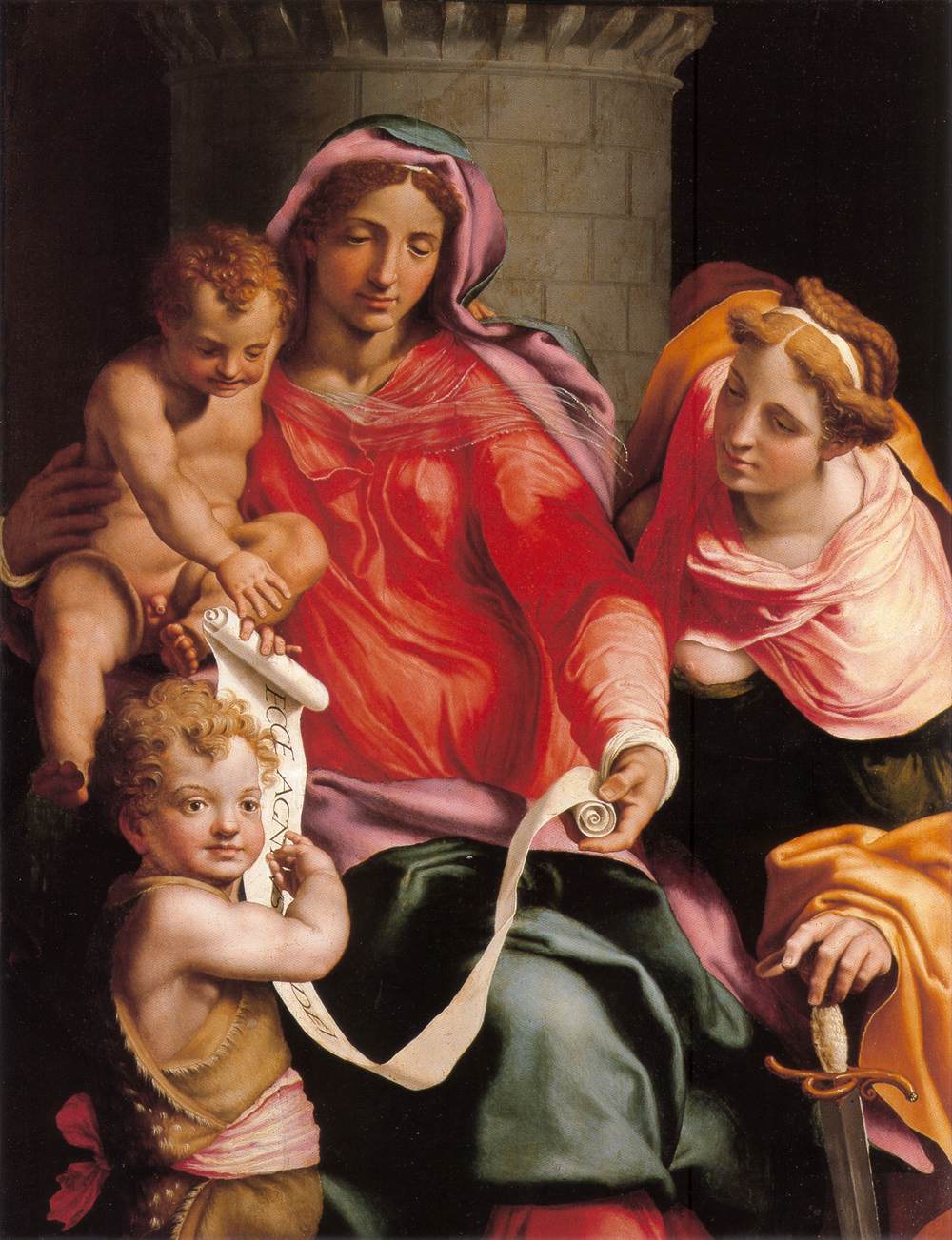 Madonna with Child, Sts Giovannino and Barbara by DANIELE da Volterra