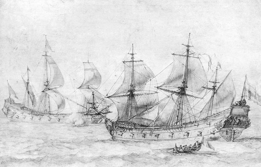 Two Vessels under Sail by