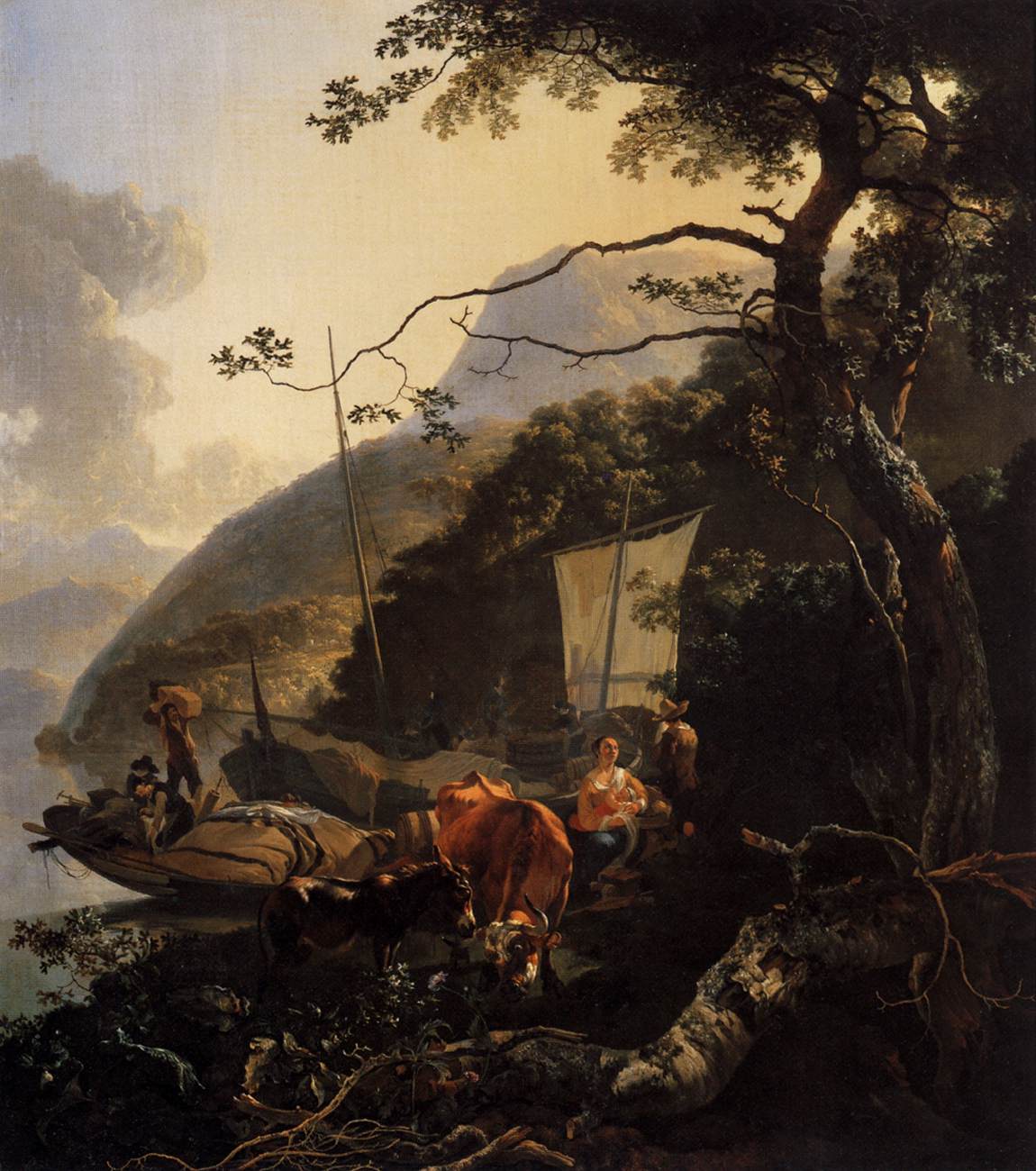 Boatmen Moored on the Shore of an Italian Lake by PYNACKER, Adam