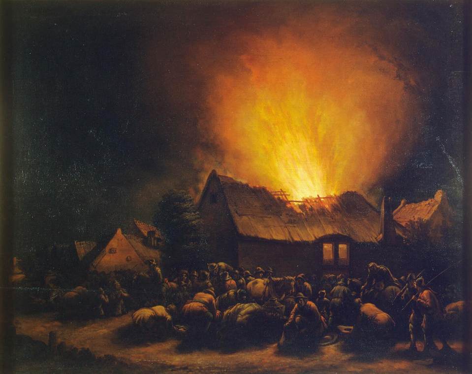 Fire in a Village by POEL, Egbert van der