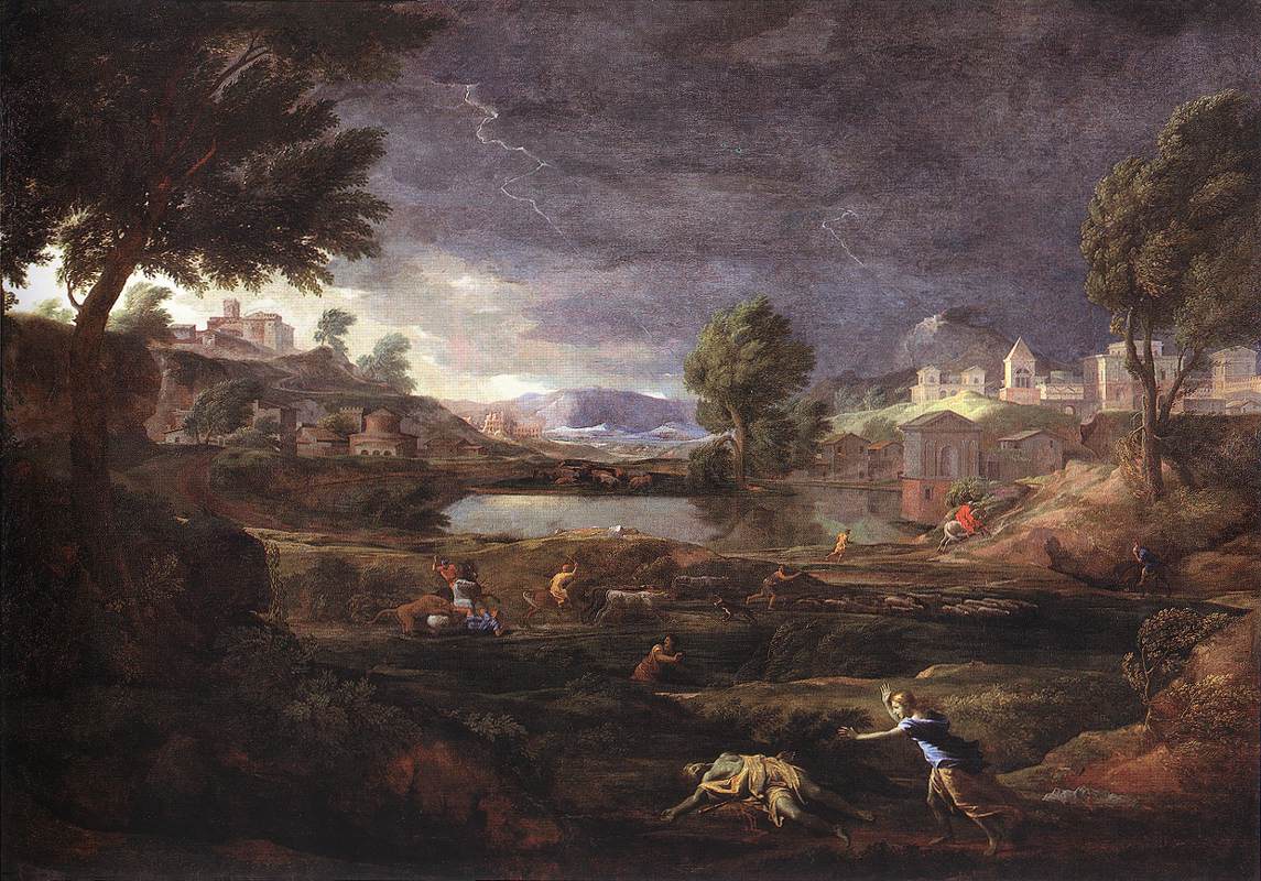 Stormy Landscape with Pyramus and Thisbe by POUSSIN, Nicolas