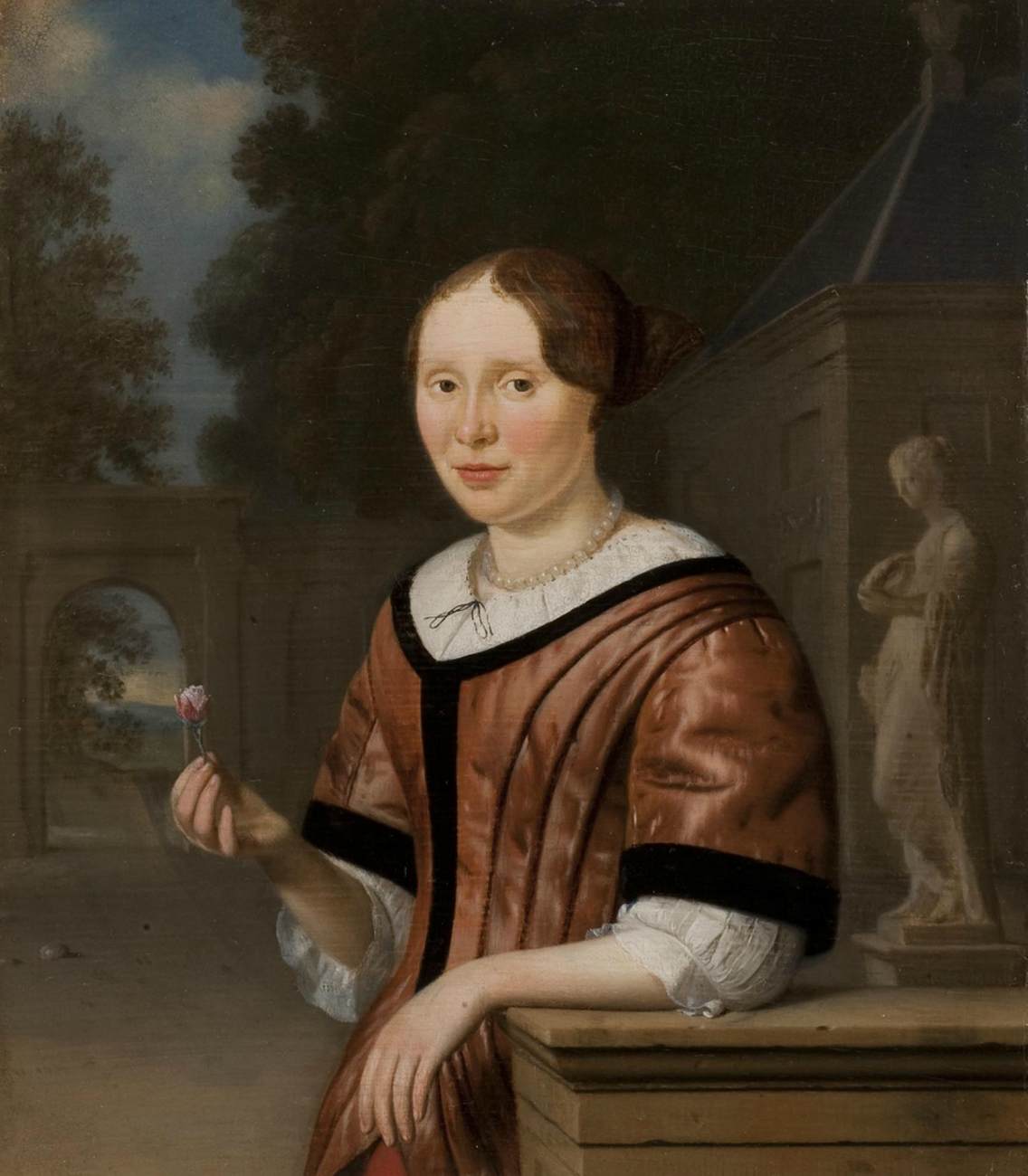 Portrait of a Lady Holding a Rose by SLINGELAND, Pieter Cornelisz. van