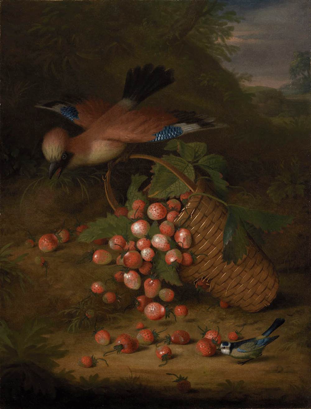 A Jay with a Basket of Strawberries by