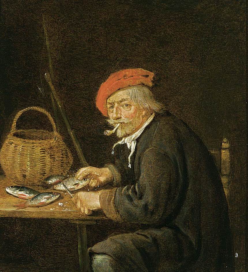 Man Scaling Fish by BREKELENKAM, Quiringh van