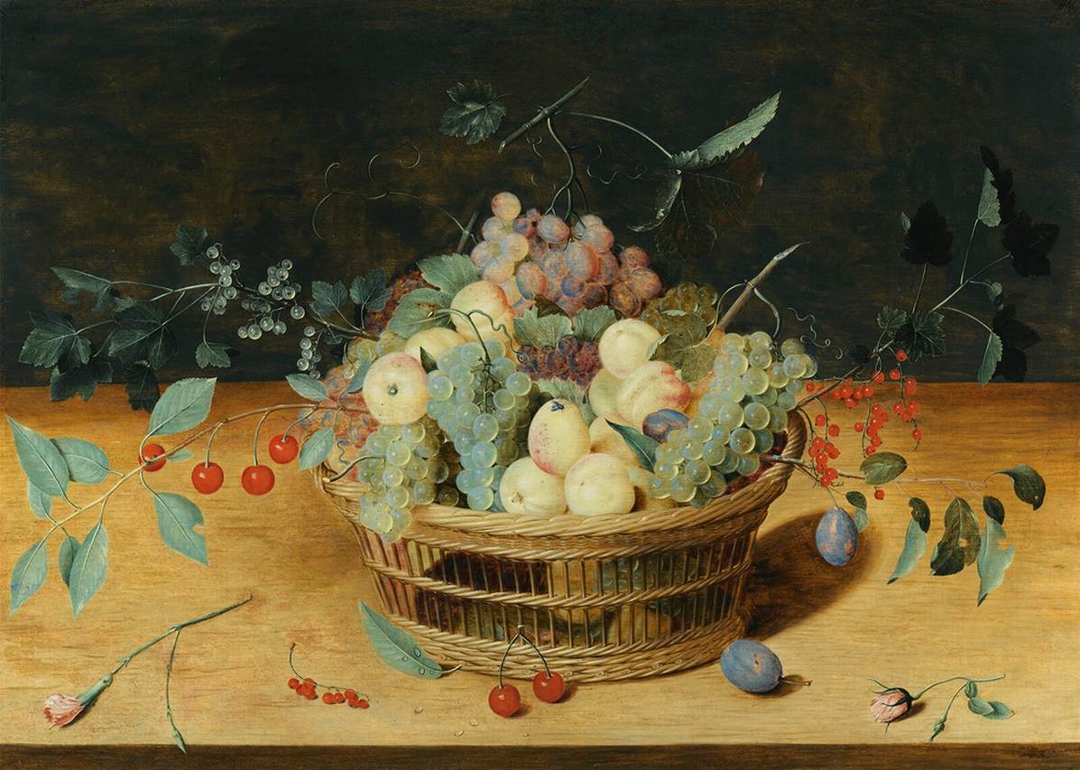 Still-Life of Fruit in a Basket on a Ledge by