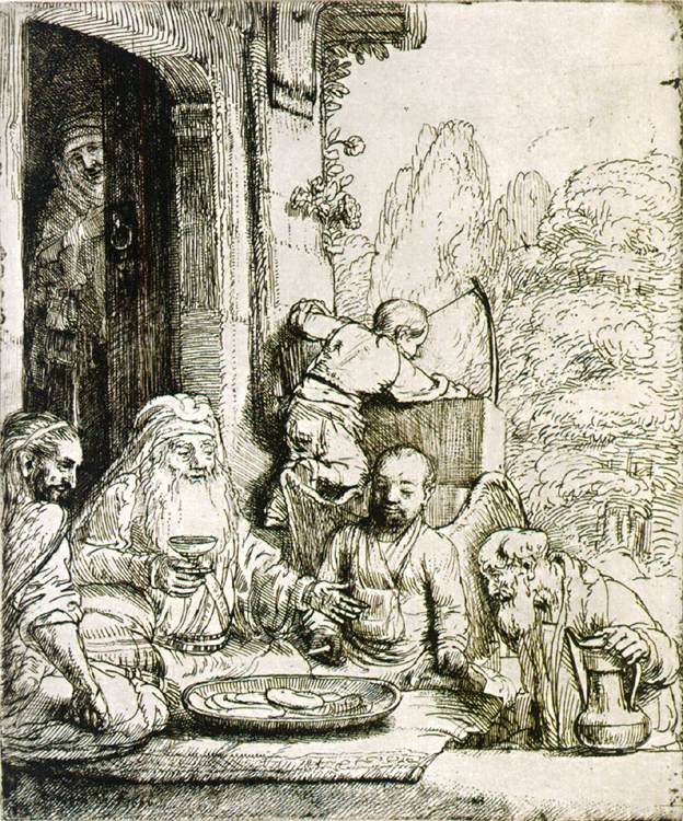 Abraham entertaining the Lord and two angels by REMBRANDT Harmenszoon van Rijn