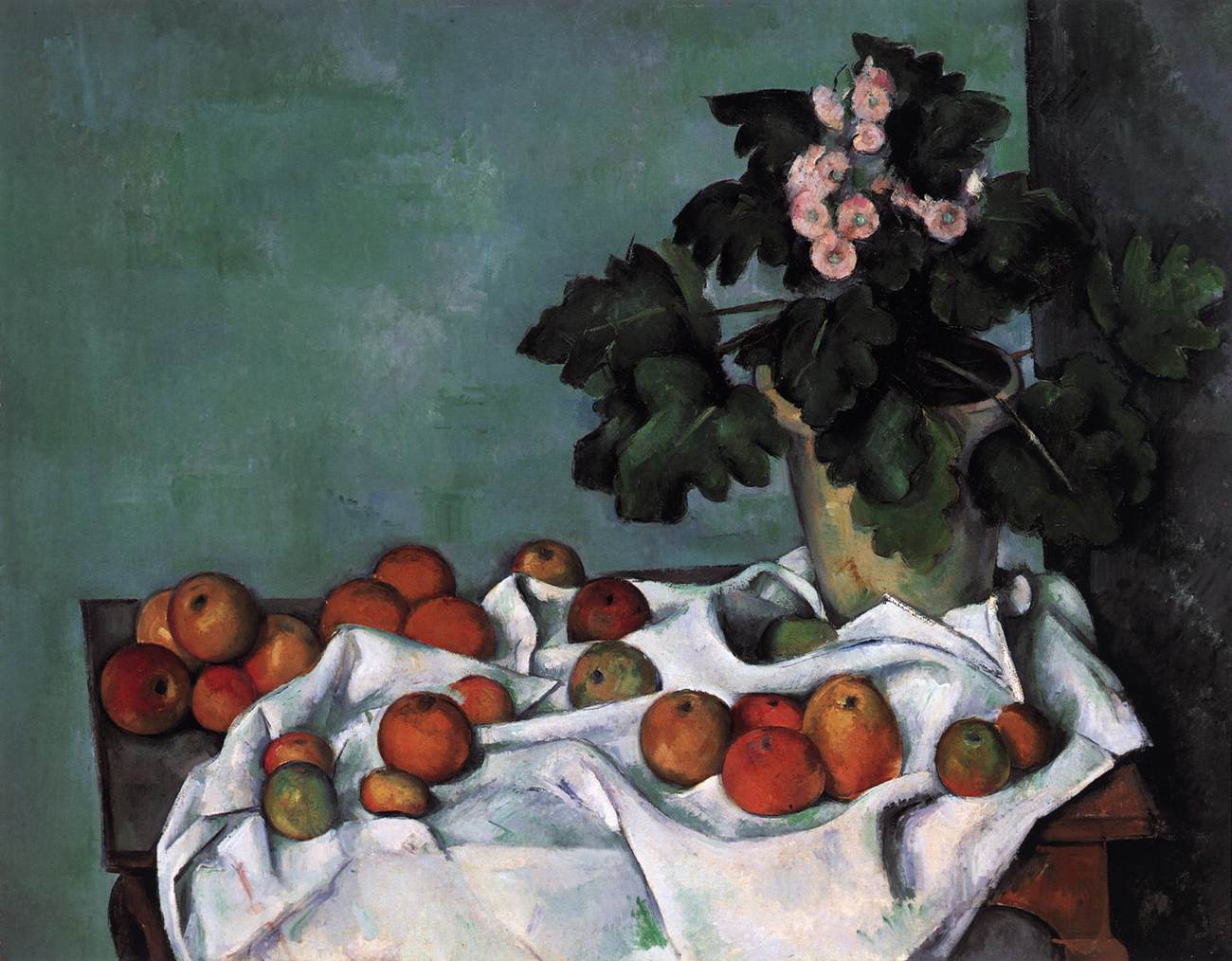 Still-Life with Apples and a Pot of Primroses by CÉZANNE, Paul