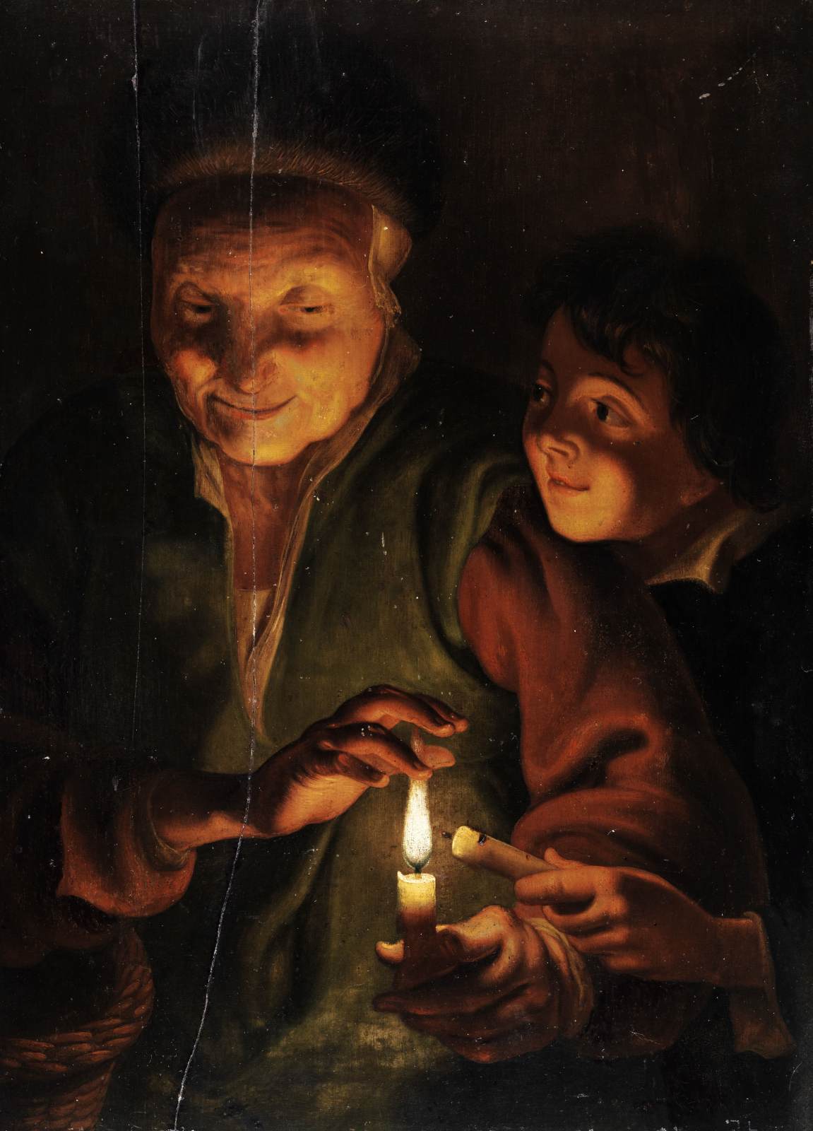 Old Woman with Boy by Candlelight by TRAUTMANN, Johann Georg