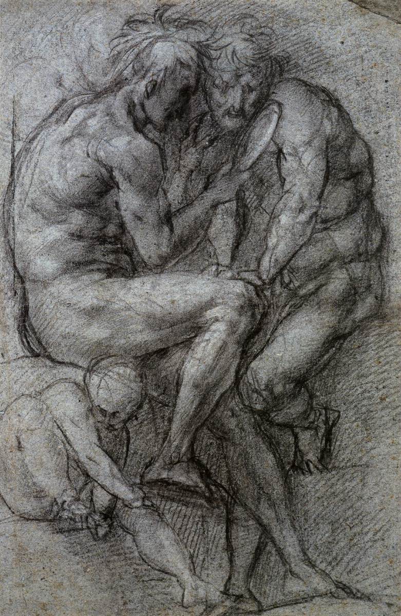 Two Male Figures Looking in a Mirror and a Putto by PONTORMO, Jacopo