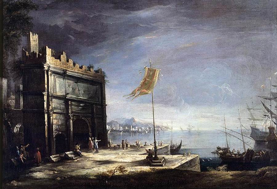 Capriccio of a Port Scene with a Classical Arch by STOM, Antonio