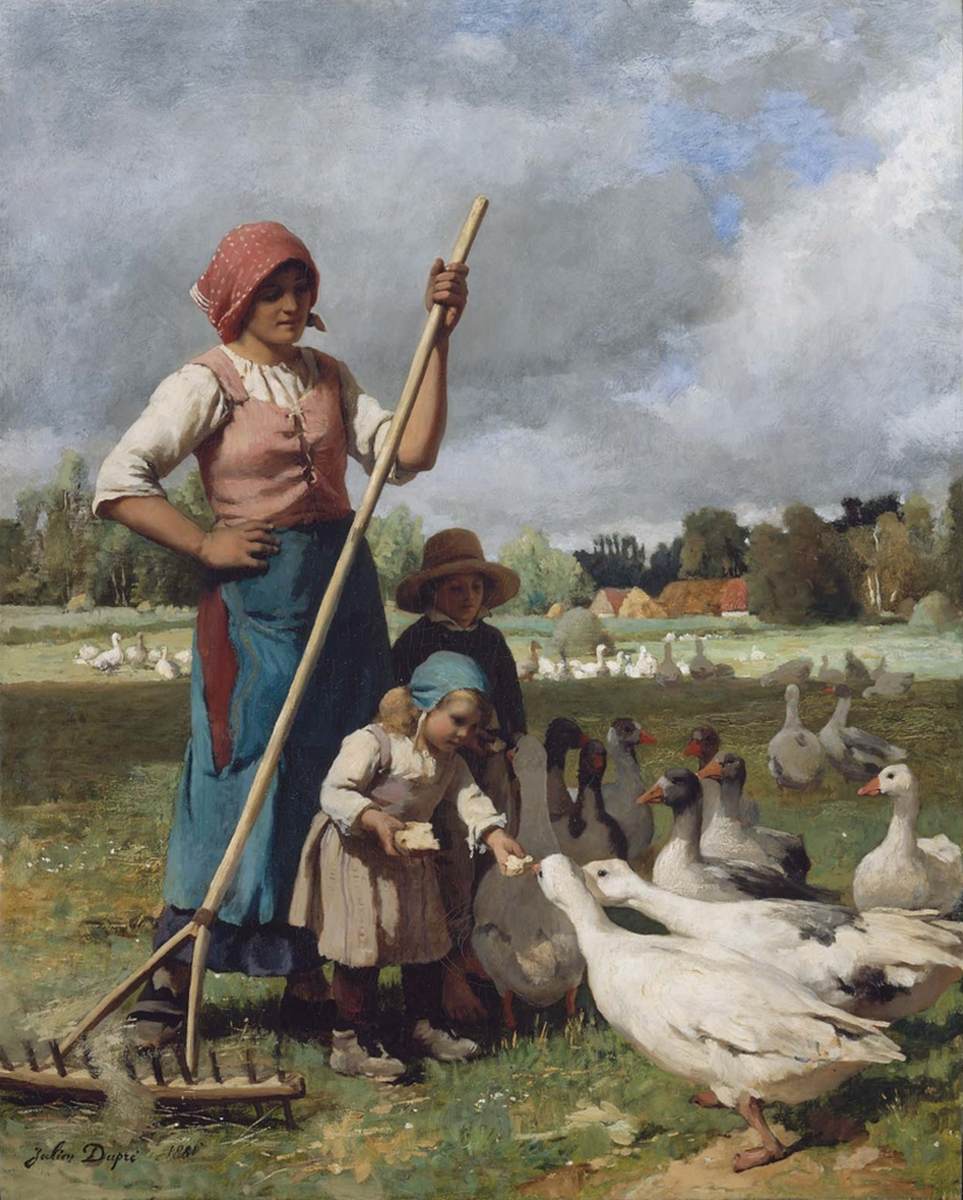 Children Feeding Geese by DUPRÉ, Julien