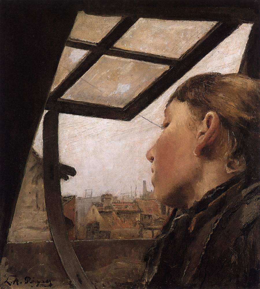 Girl Looking out of a Skylight by