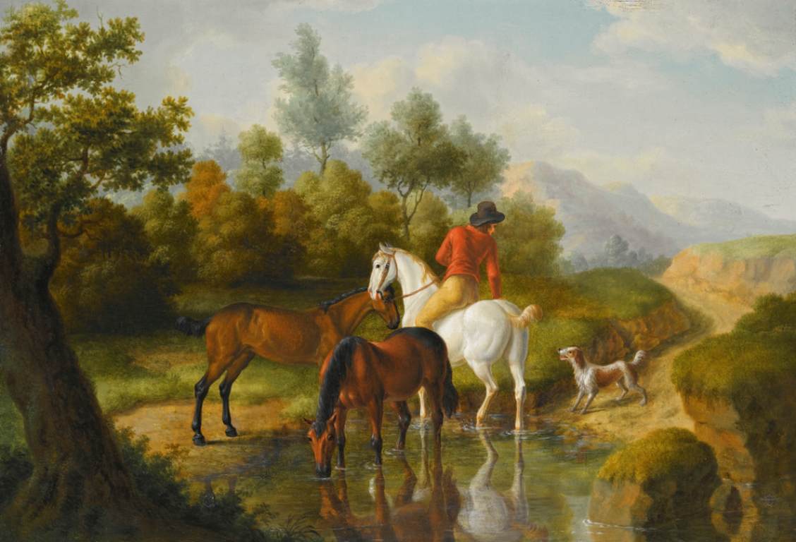 A Gentleman with Horses by a Stream by AGASSE, Jacques-Laurent