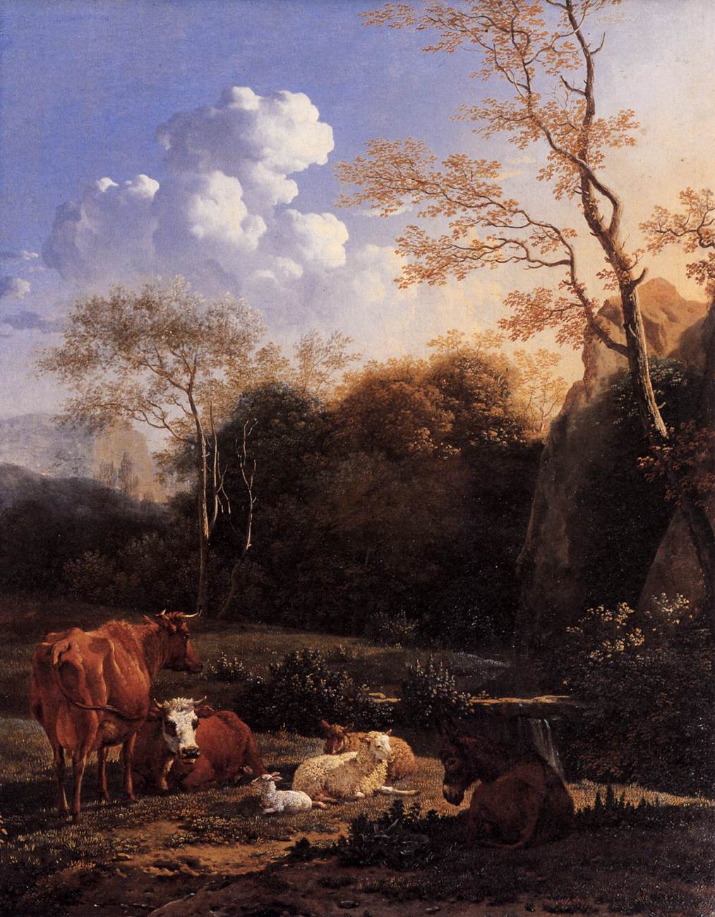 Cows and Sheep at a Stream by