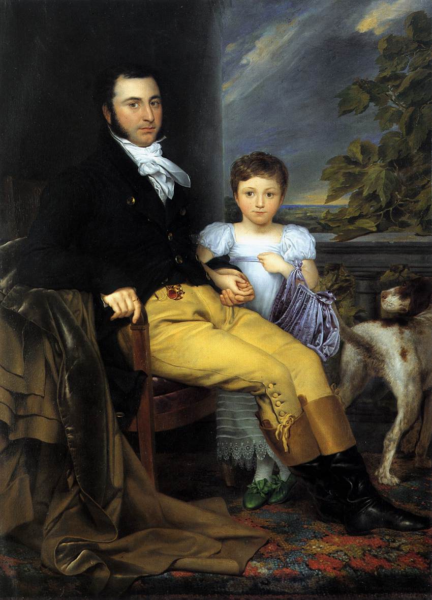 Portrait of a Prominent Gentleman with his Daughter and Hunting Dog by ODEVAERE, Joseph-Denis