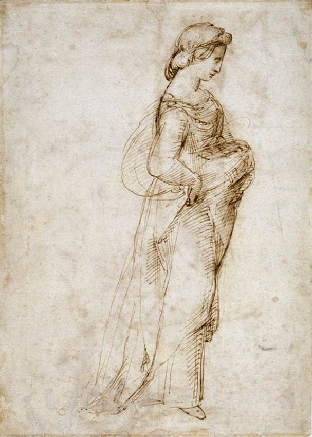 Female figure walking to right (recto) by RAFFAELLO Sanzio