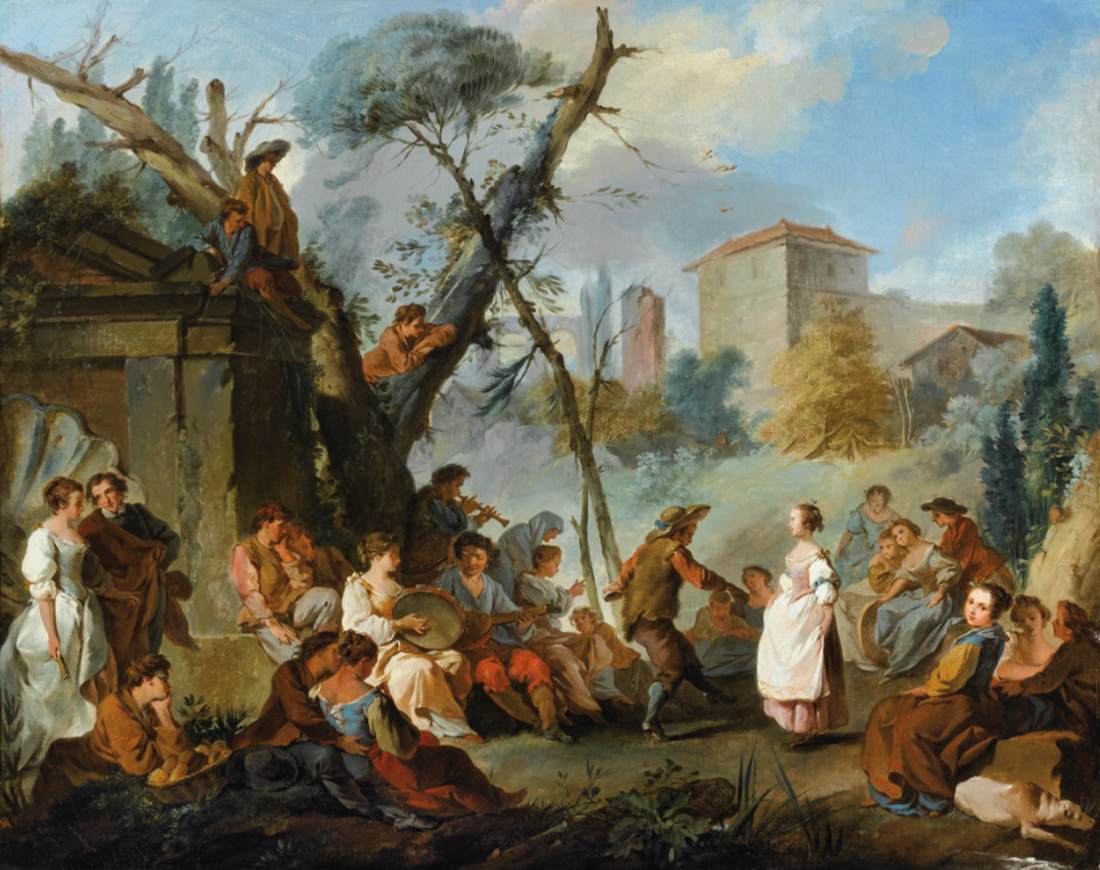 Landscape with Peasants Playing Music and Dancing by PIERRE, Jean-Baptiste-Marie