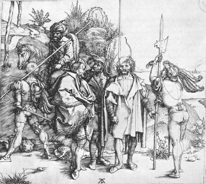 Five Lansquenets and an Oriental on Horseback by DÜRER, Albrecht