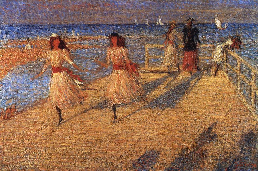 Girls Running, Walberswick Pier by STEER, Philip Wilson